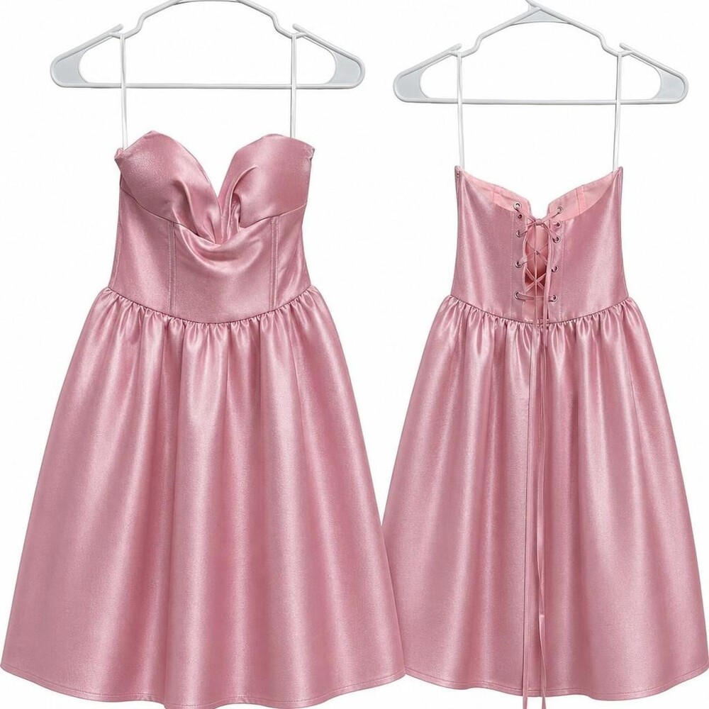 SHEIN Pink dress with corset back and lace up detail, size S #corset